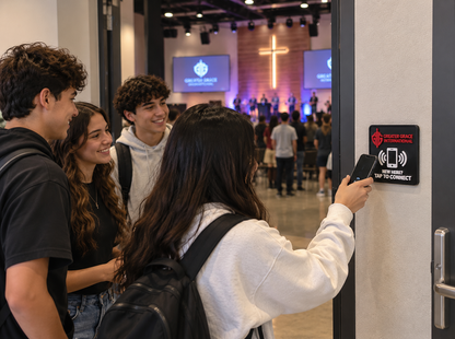 Custom NFC Church Welcome Sign 13 x 13 cm | Personalized Tap to Connect Wall Plaque