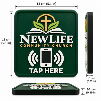 Custom NFC Church Welcome Sign 13 x 13 cm | Personalized Tap to Connect Wall Plaque